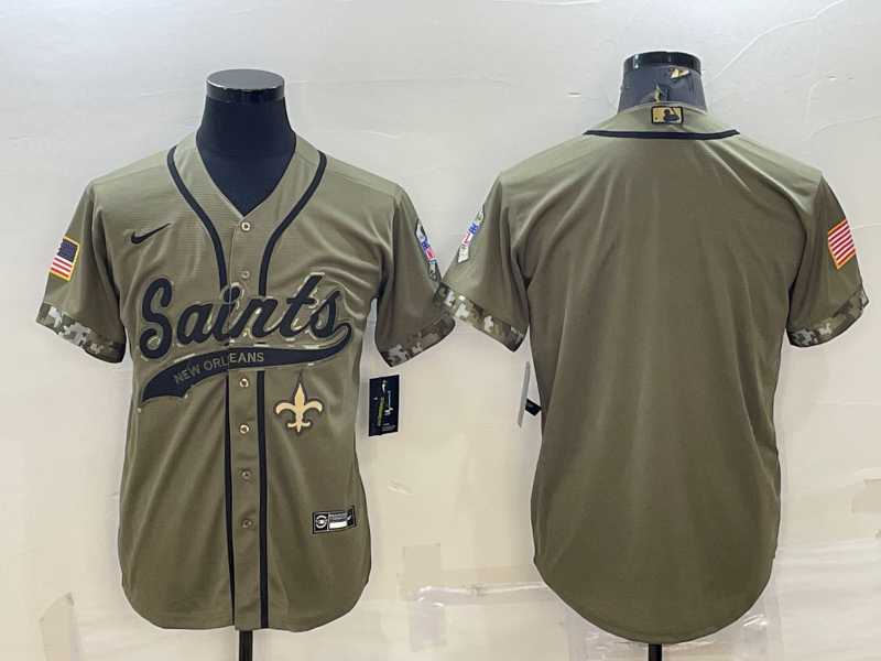 Men%27s New Orleans Saints Blank Olive Salute to Service Cool Base Stitched Baseball Jersey